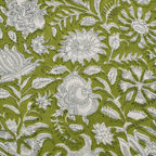 Hand Block Printed Cloth Napkins: Parrot Green Floral Cotton, Artisan Decor