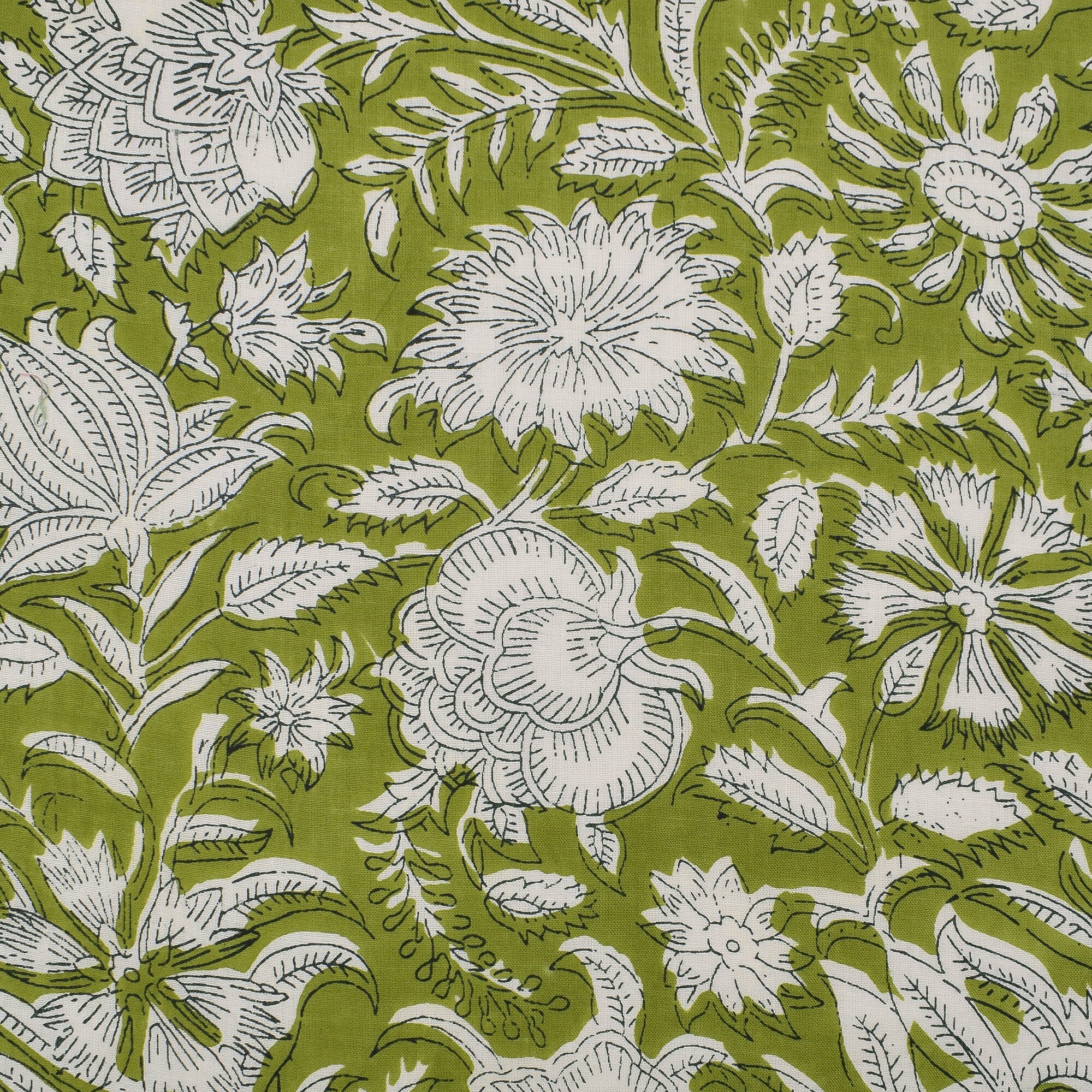 Hand Block Printed Cloth Napkins: Parrot Green Floral Cotton, Artisan Decor