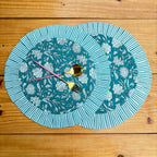 Teal Blue Floral Quilted Placemat & Napkin Set: Indian Artisan Craft