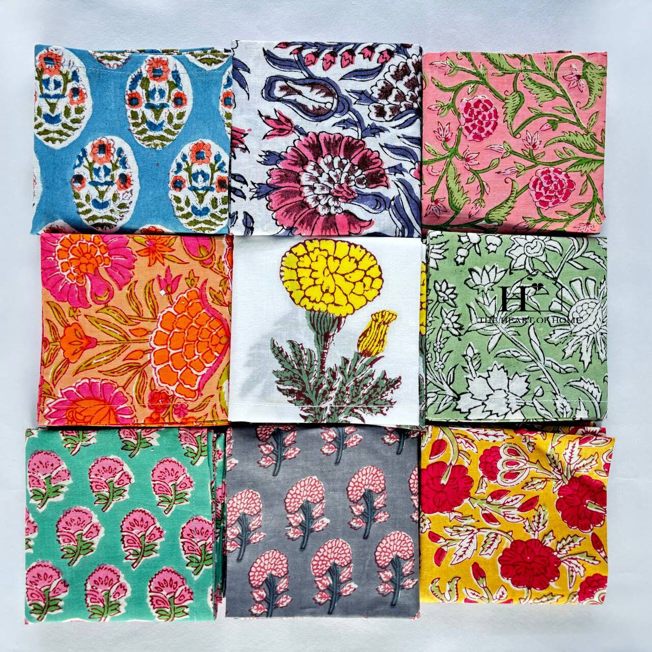 Assorted Mix and Match Hand Block Floral 100% Cotton Cloth Napkins Perfect for Kids,Wedding Events, cocktail napkins Dining Table-Zero waste