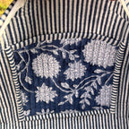 Large royal blue Cotton Quilted Duffle Bags Block print Gifts Handmade Colorful Travel night Travel Gym Yoga Luggage pocket 18x9x9 inches