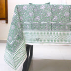 Hand Block Printed Olive Green Linen Tablecloth - Custom Sizes