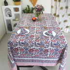 Floral Hand-Block Cotton Tablecloth: Farmhouse Dining, Purple Blooms