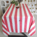 Hand-Block Rosy Pink Stripe Cotton Tablecloth: Waterproof Farmhouse Table Cover