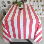 Hand-Block Rosy Pink Stripe Cotton Tablecloth: Waterproof Farmhouse Table Cover