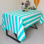Hand-Block Stripe Cotton Tablecloth: Sea Green Waterproof Dining Table Cover