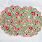 Floral Quilted Placemat & Napkin Set: Christmas Green and Red, 15x15 Inch