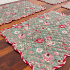 Cotton quilted mats hand block printed christmas green 14x20 Inch Reversible 100% Cotton, Washable, Soft & Absorbent, Perfect for Wedding