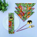 Hand Block Printed Cotton Napkins: Green & Orange Floral Table Decor