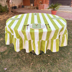 Light Green Stripe Table Cloth for Round Table hand block printed | christmas gift | wedding table deor