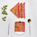 Orange Hand Block Printed Napkins: Embroidered Scallop Edge, Sustainable Cotton