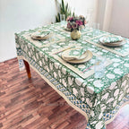 Green Floral Cotton Linen Tablecloth: Custom Sizes, Elegant Event Decor