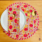 Floral Quilted Placemats & Napkins Set: Mustard Yellow Indian Craft (15x15 inches)