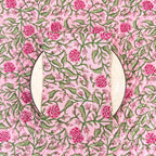 Cotton quilted mats hand block printed Rose Pink Floral 14x20 Inch Reversible 100% Cotton, Washable, Soft & Absorbent, Perfect for Wedding