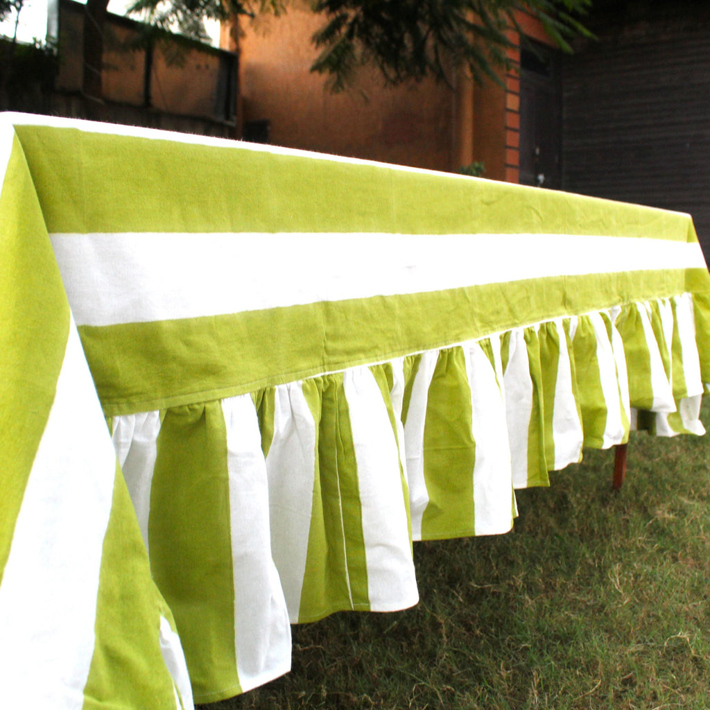 Light green Stripe Table cloth ruffle for table decoration and christmas gift small wedding events