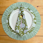 Floral Quilted Round Placemats with Napkins: Parrot Green Cotton Set