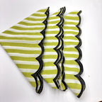 Hand Block Printed Stripe Napkins: Embroidered Scallop Edge, Sustainable Cotton
