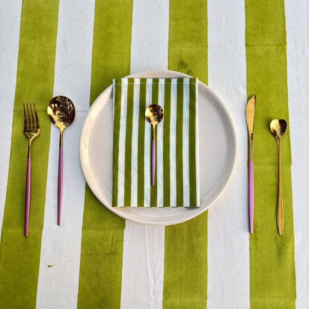 Light Green Stripe Table Cloth for Round Table hand block printed | christmas gift | wedding table deor