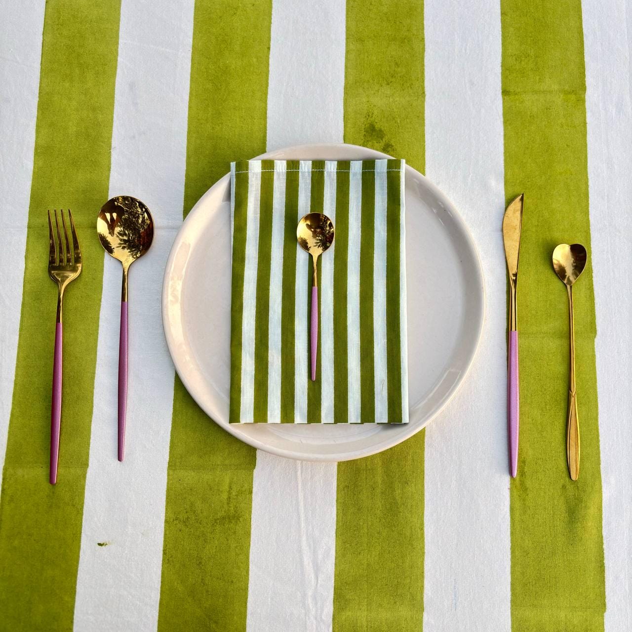 Light Green Stripe Table Cloth for Round Table hand block printed | christmas gift | wedding table deor