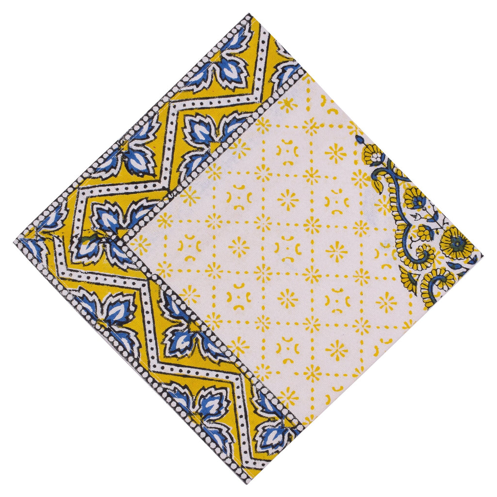Hand Block Printed Placemats and Napkins: Mustard Floral Cotton Dining Set
