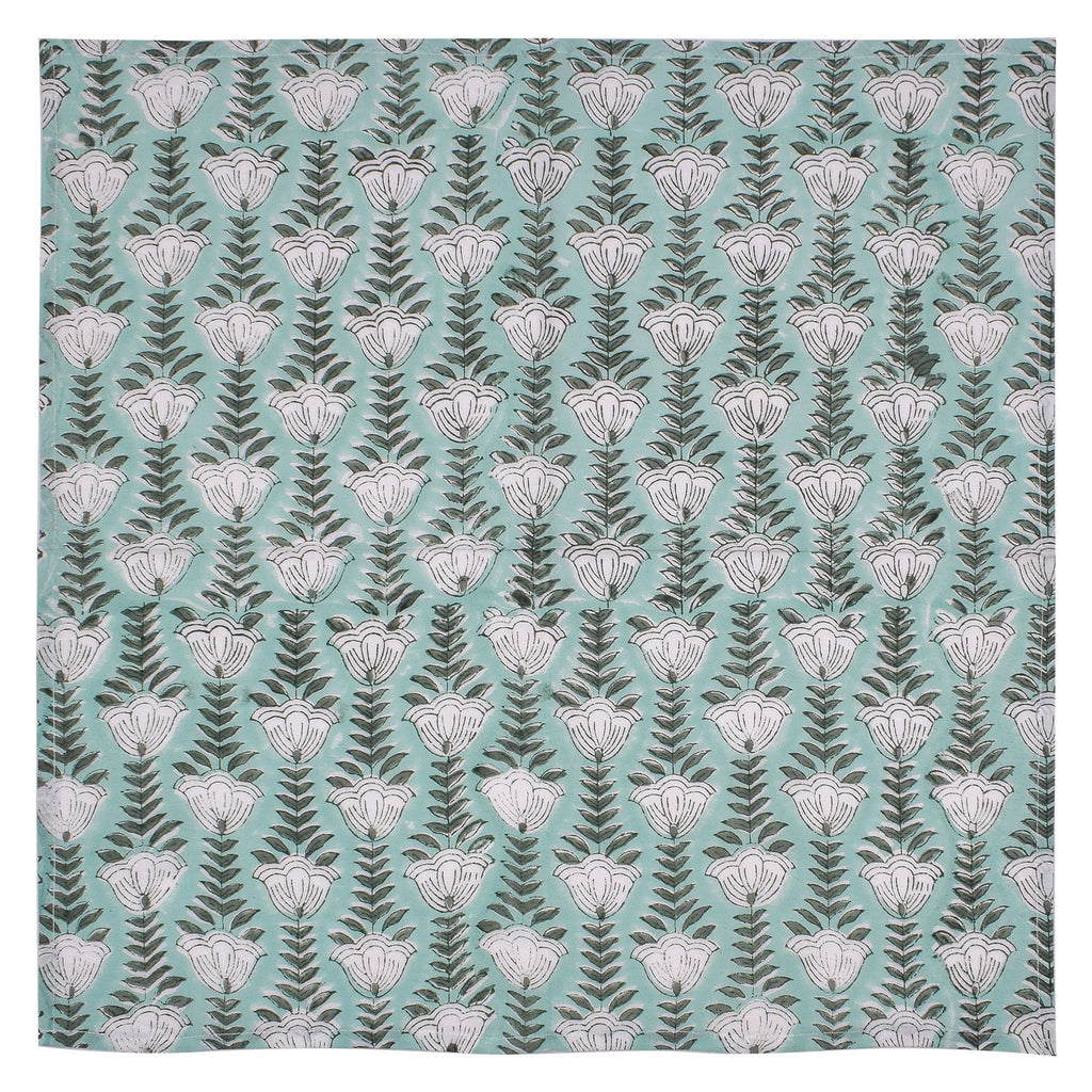 Sage Green Floral Napkins: Hand Block Printed Cotton Cloth