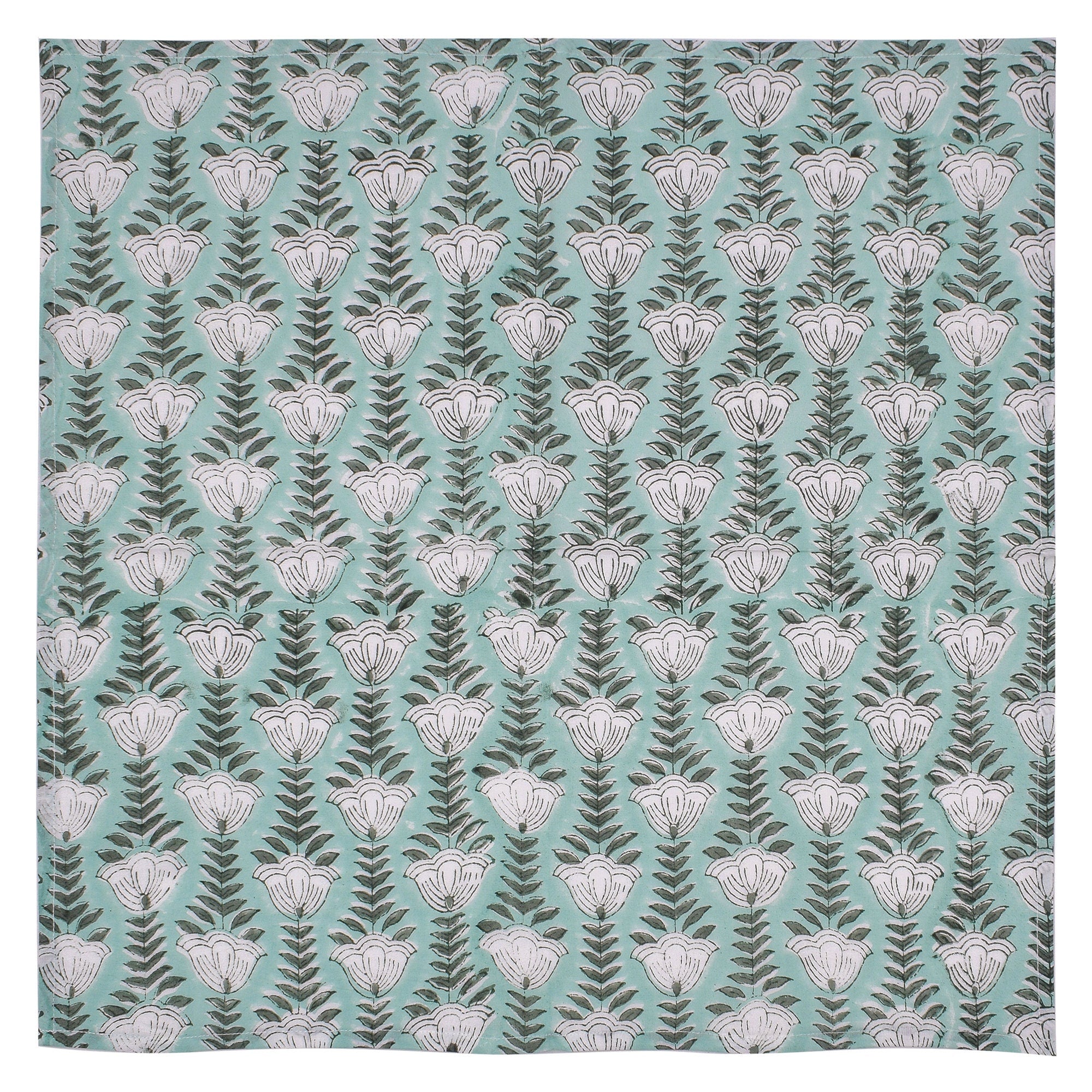 Sage Green Floral Napkins: Hand Block Printed Cotton Cloth
