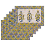 Hand Block Printed Placemats and Napkins: Mustard Floral Cotton Dining Set