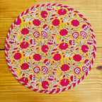 Floral Quilted Placemats & Napkins Set: Mustard Yellow Indian Craft (15x15 inches)