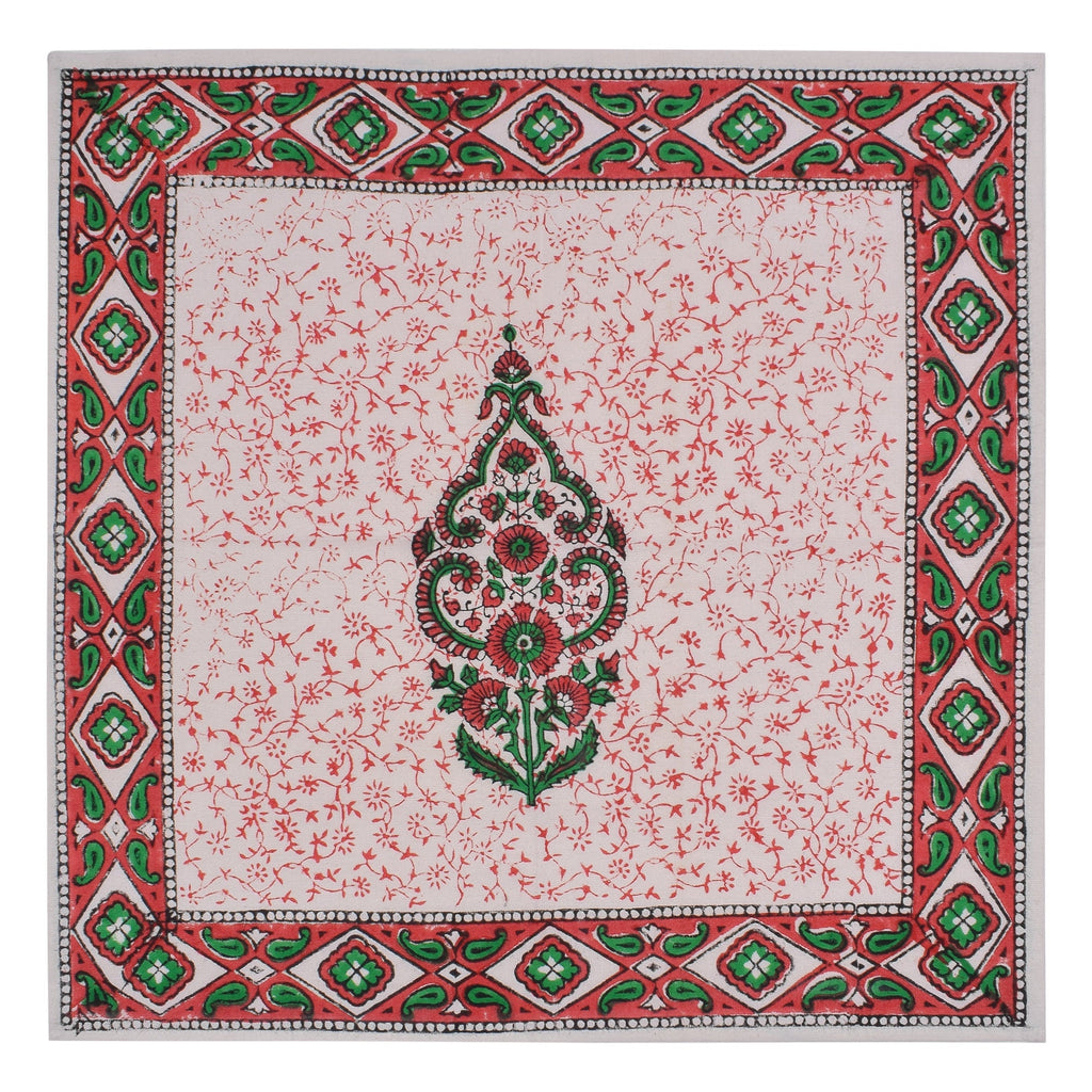Hand Block Printed Placemats & Napkins: Burgundy Red Floral Cotton Set