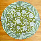 Floral Quilted Round Placemats with Napkins: Parrot Green Cotton Set