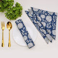 Handmade Royal Blue Floral Napkins: Block Printed Cotton Table Decor