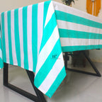 Hand-Block Stripe Cotton Tablecloth: Sea Green Waterproof Dining Table Cover
