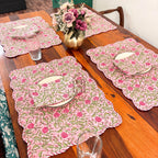 Cotton quilted mats hand block printed Rose Pink Floral 14x20 Inch Reversible 100% Cotton, Washable, Soft & Absorbent, Perfect for Wedding