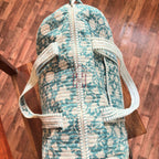 Large sea blue Cotton Quilted Duffle Bags Block print Gifts Handmade Colorful Travel night Travel Gym Yoga Luggage pocket 18x9x9 inch