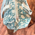 Large sea blue Cotton Quilted Duffle Bags Block print Gifts Handmade Colorful Travel night Travel Gym Yoga Luggage pocket 18x9x9 inch