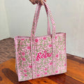 Custom Embroidered Rose Floral Tote Bag: Hand Block Printed Gift