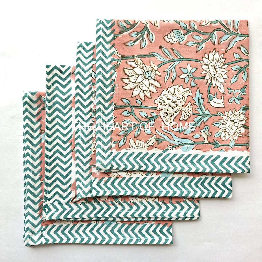 Hand Block Printed Cotton Placemat & Napkin Set: Jaipur Artisan Made