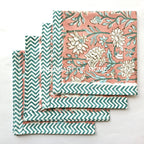 Hand Block Printed Cotton Placemat & Napkin Set: Jaipur Artisan Made