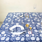 Blue Floral Block Print Cotton Tablecloth: Vibrant Home & Event Decor