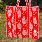 Red Leopard Tiger Print Quilted Cotton Tote Bag