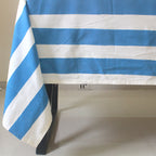 Hand-Block Stripe Cotton Tablecloth: Sky Blue Waterproof Dining Table Cover