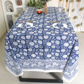 Blue Floral Block Print Cotton Tablecloth: Vibrant Home & Event Decor