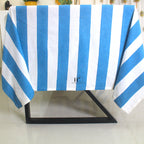 Hand-Block Stripe Cotton Tablecloth: Sky Blue Waterproof Dining Table Cover