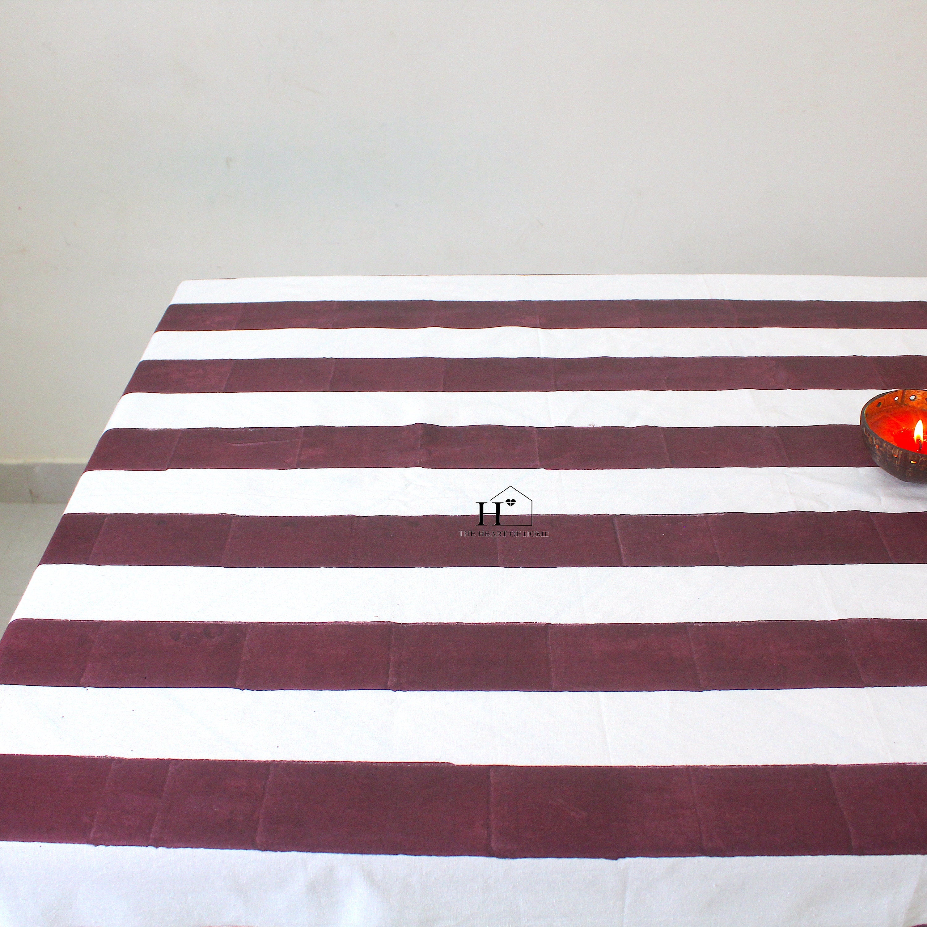 Hand-Block Congo Brown Striped Cotton Tablecloth - Waterproof Rustic Dining