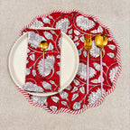 Handcrafted Red Floral Quilted Placemat & Napkin Set: Cotton Dining Decor
