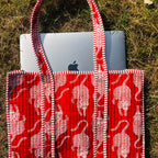 Red Leopard Tiger Print Quilted Cotton Tote Bag