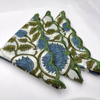 Floral Block Print Napkins: Embroidered Scallop Edge, Sustainable Cotton
