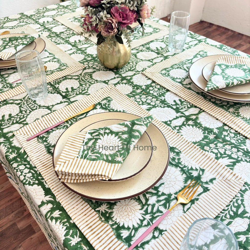 Green Floral Cotton Linen Tablecloth: Custom Sizes, Elegant Event Decor
