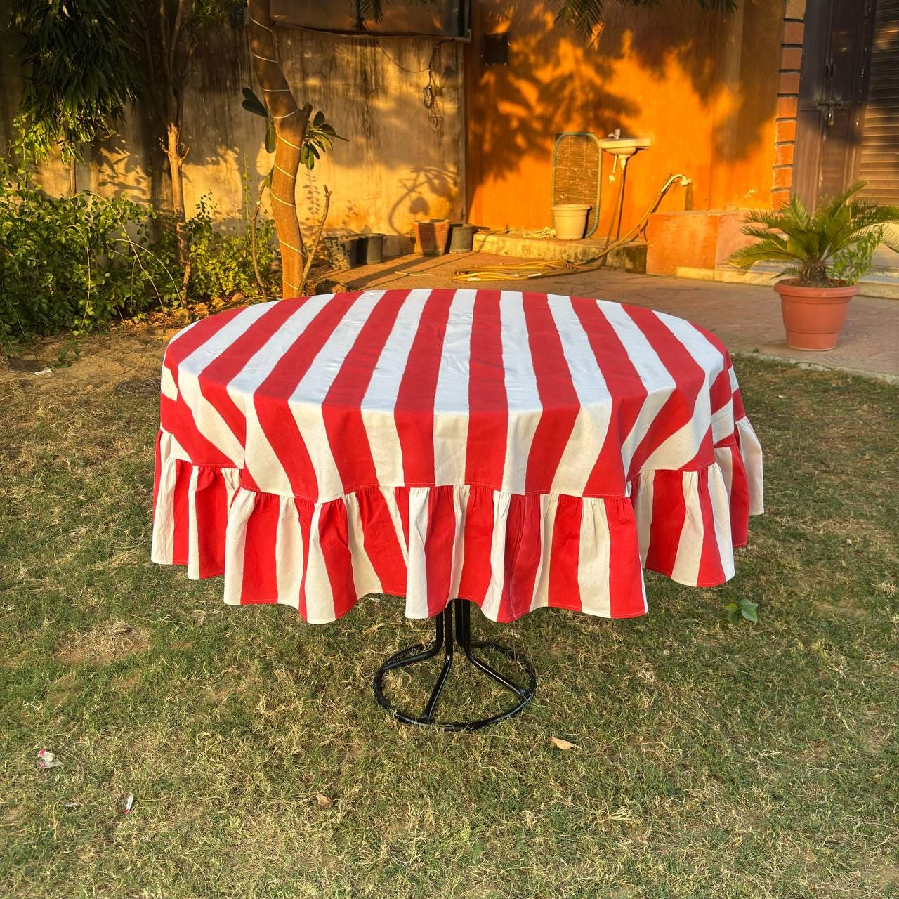 Red Stripe Table Cloth for Round Table hand block printed | christmas gift | wedding table deor