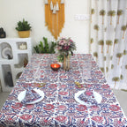 Floral Hand-Block Cotton Tablecloth: Farmhouse Dining, Purple Blooms